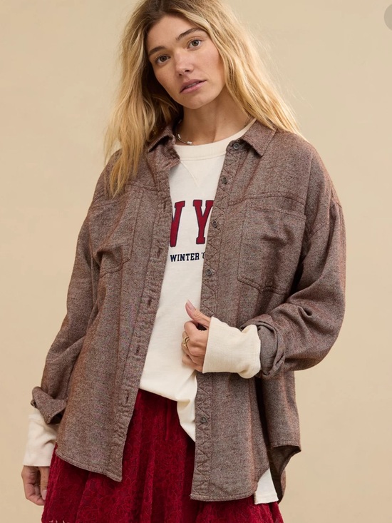 aerie Tops - Aerie Anytime Fave Twill Shirt Brown Canyon Sun